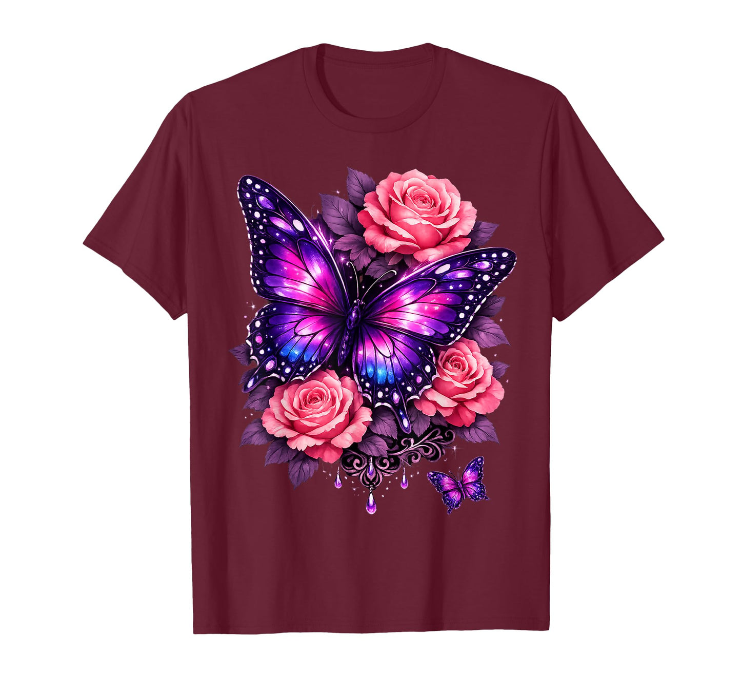 Beautiful Butterfly Purple Rose Butterfly Lovers Gifts Women T-Shirt