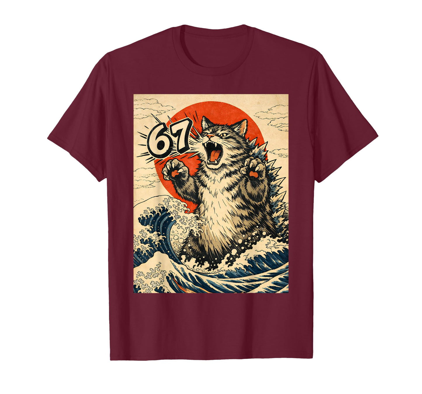Catzilla Cat Japanese Art Funny Cat 6 7 Meme T-Shirt