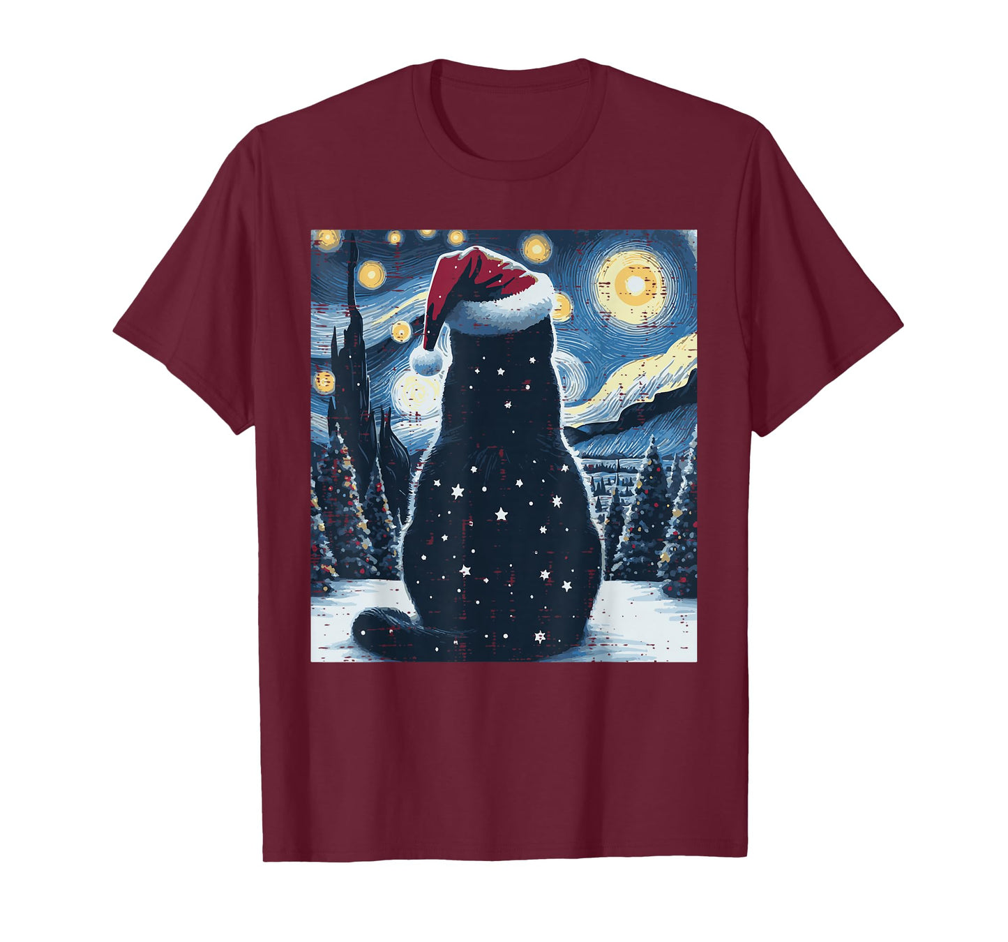 Christmas Black Cat Starry Night Xmas Van Gogh Men Women Kid T-Shirt