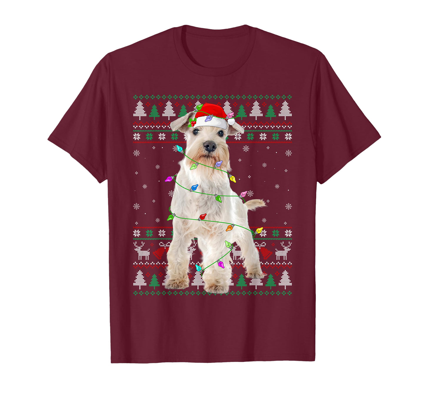 Miniature White Schnauzer Dog Christmas Ugly Sweater Xmas T-Shirt