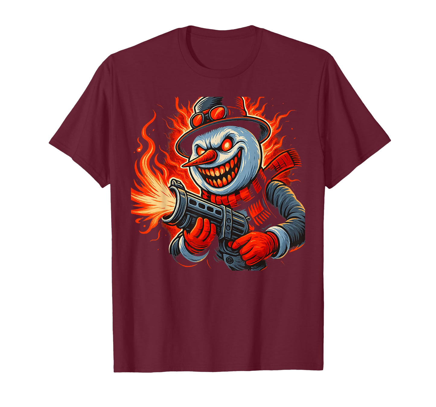 Evil Snowman with Flamethrower – Funny Horror Christmas T-Shirt