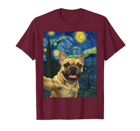 French Bulldog Starry Night Van Gogh Dog Selfie Frenchie T-Shirt