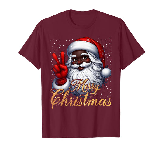 African American Santa Christmas Pajama Retro Black X-mas T-Shirt