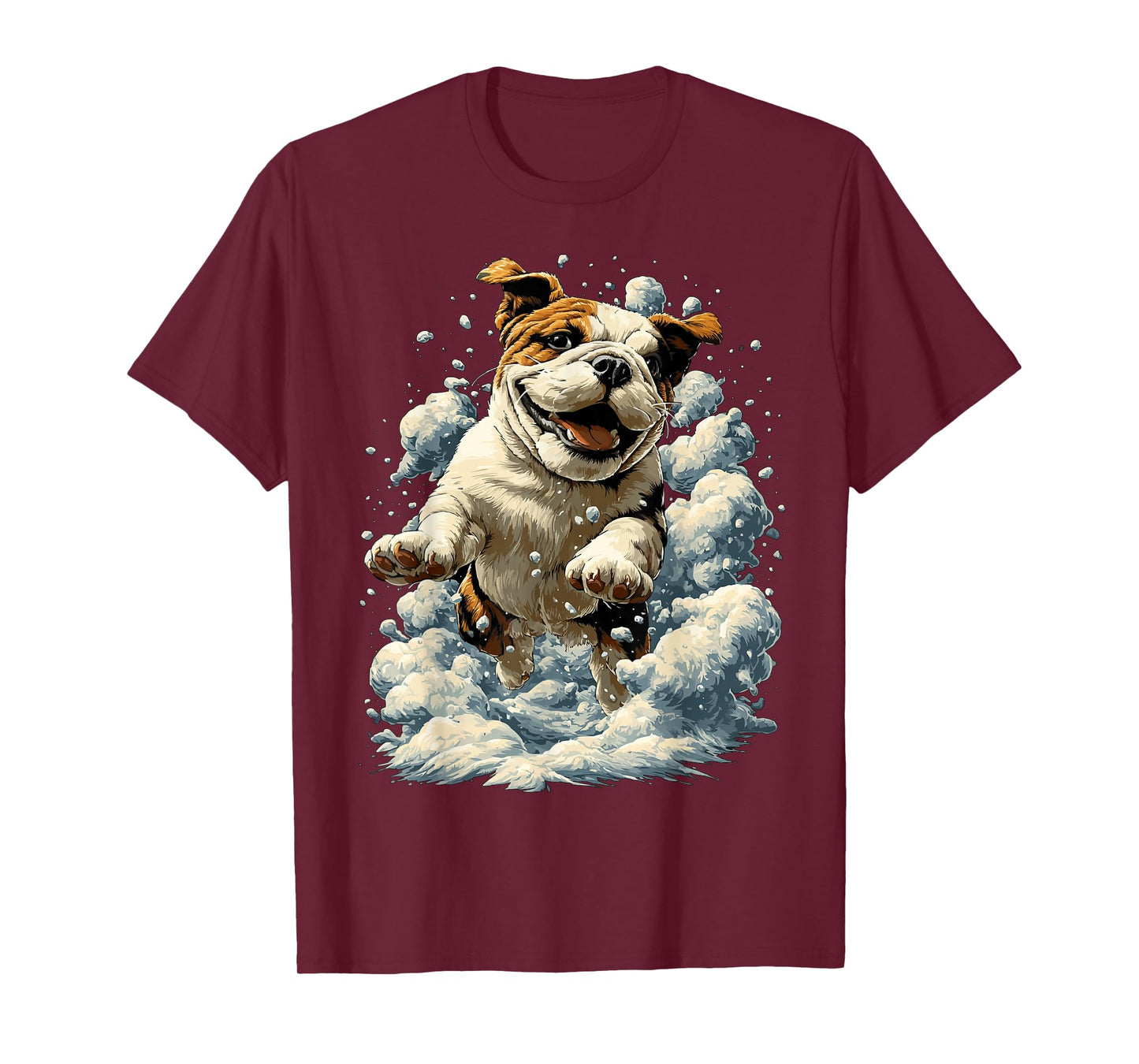 British Bulldog with Snow and Snowflakes Snowy Winter Dog T-Shirt