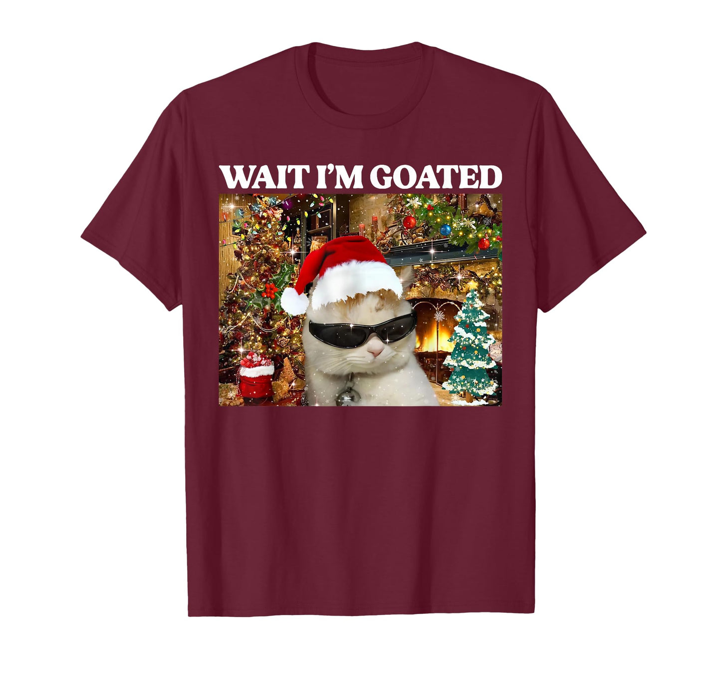 Wait I'm Goated Funny Christmas Cat Meme T-Shirt