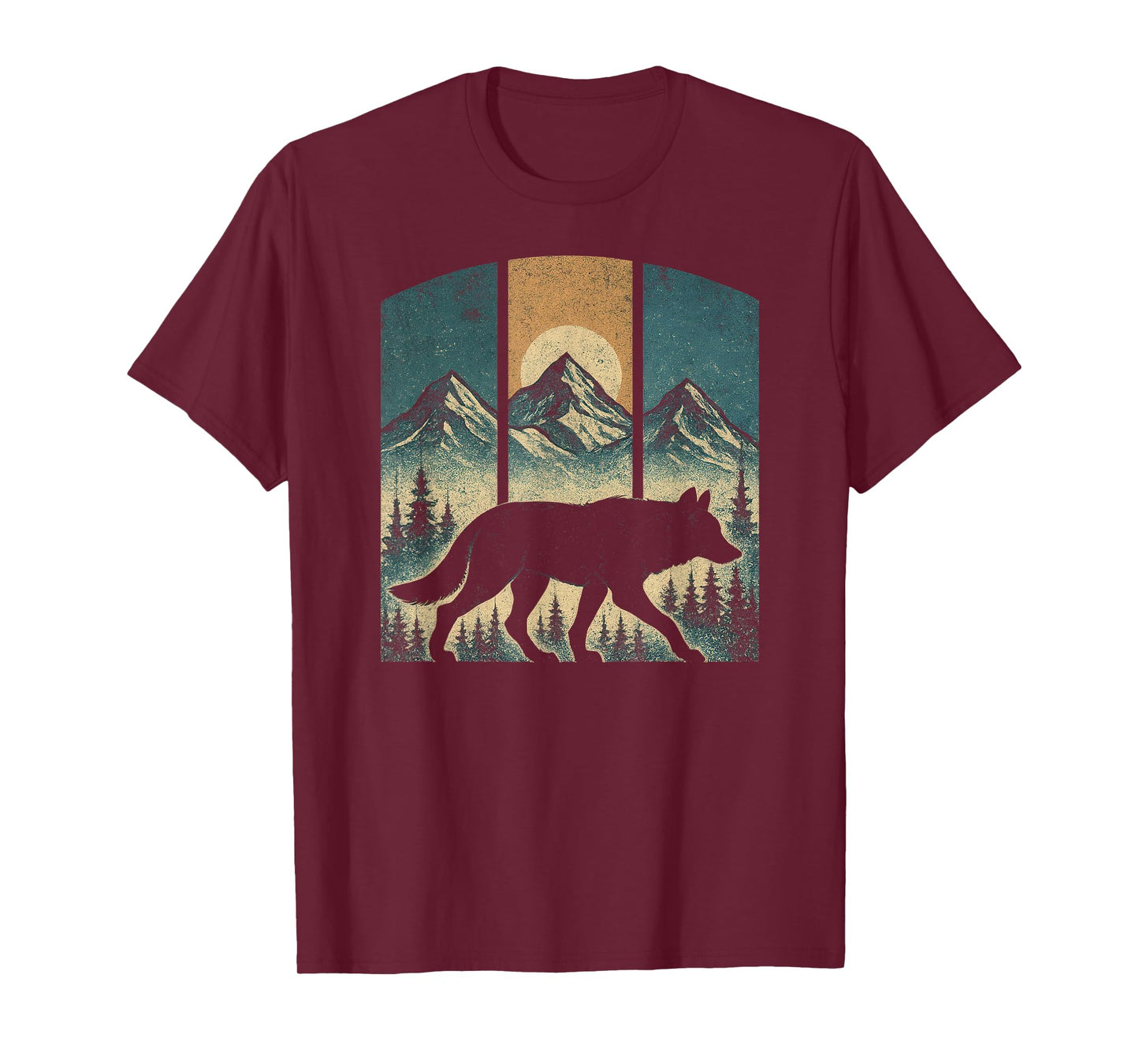 Vintage Wolf Graphic Tee Mountains Nature Men Women Retro T-Shirt