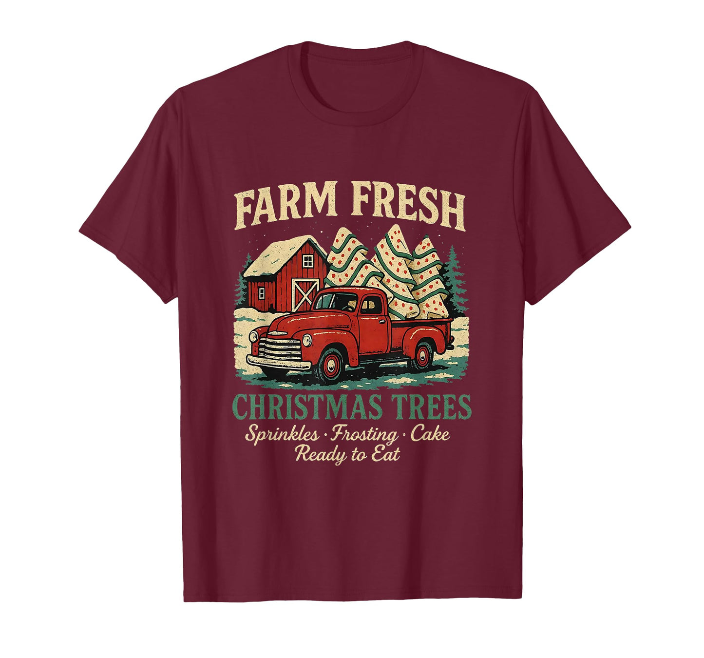 Farm Fresh Debbie Christmas Cake Retro Red Truck Holiday T-Shirt