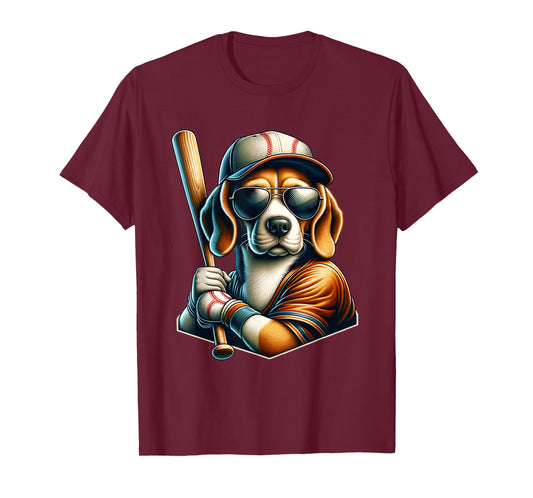 Funny Beagle Baseball Dog Lovers Sports Player Design Tee T-Shirt