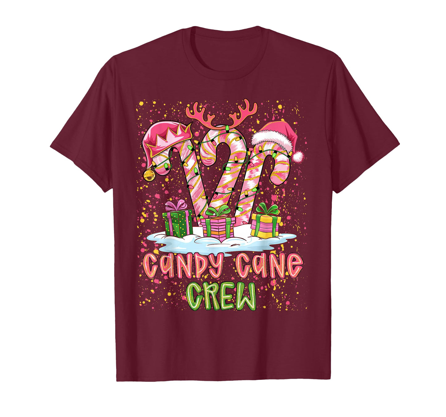 Candy Cane Crew Pink Coquette Preppy Color Xmas PJ Santa Hat T-Shirt