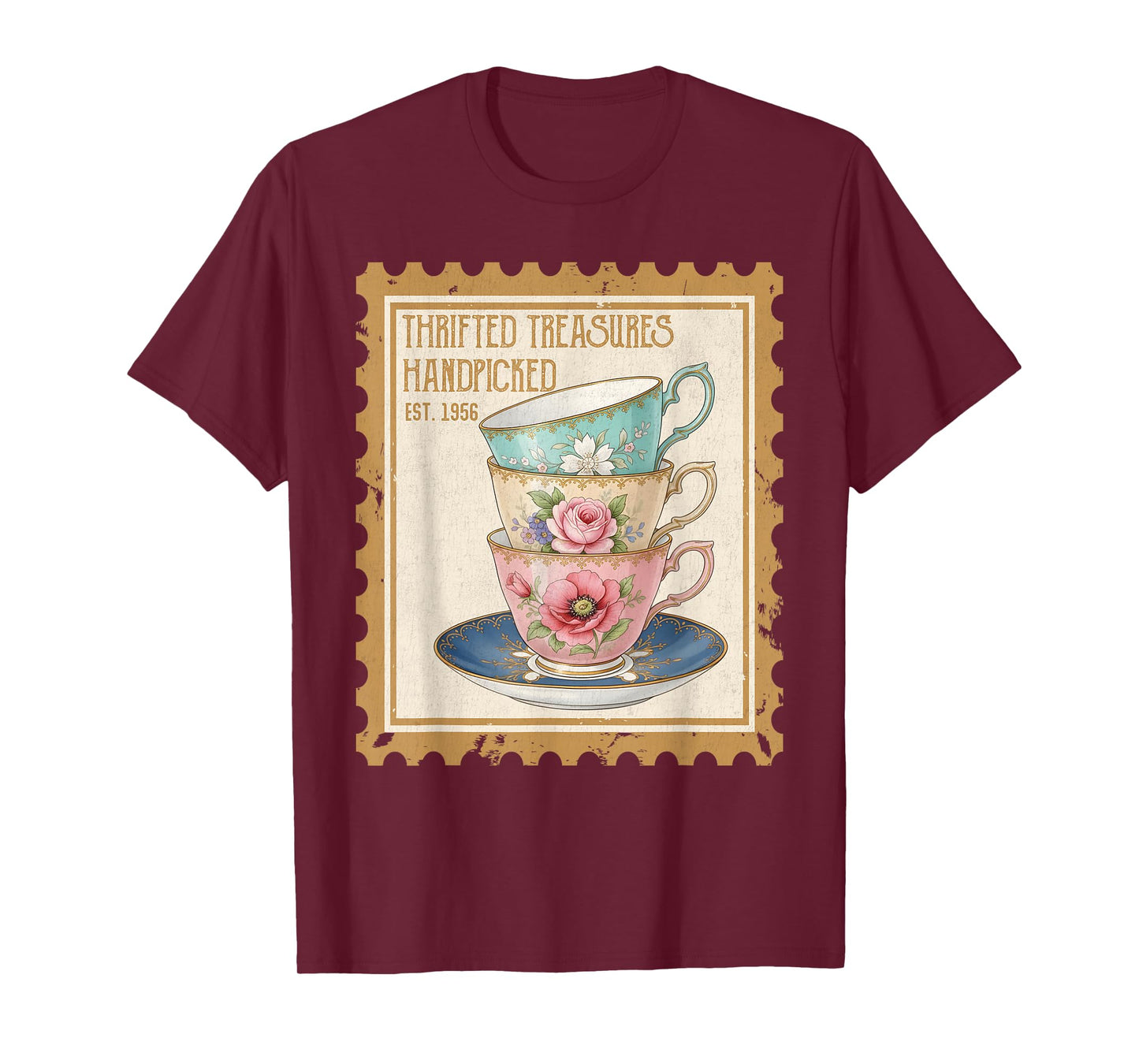 Thrifted Teascure Handpicked, Grandma Core Thrifting Stamp T-Shirt
