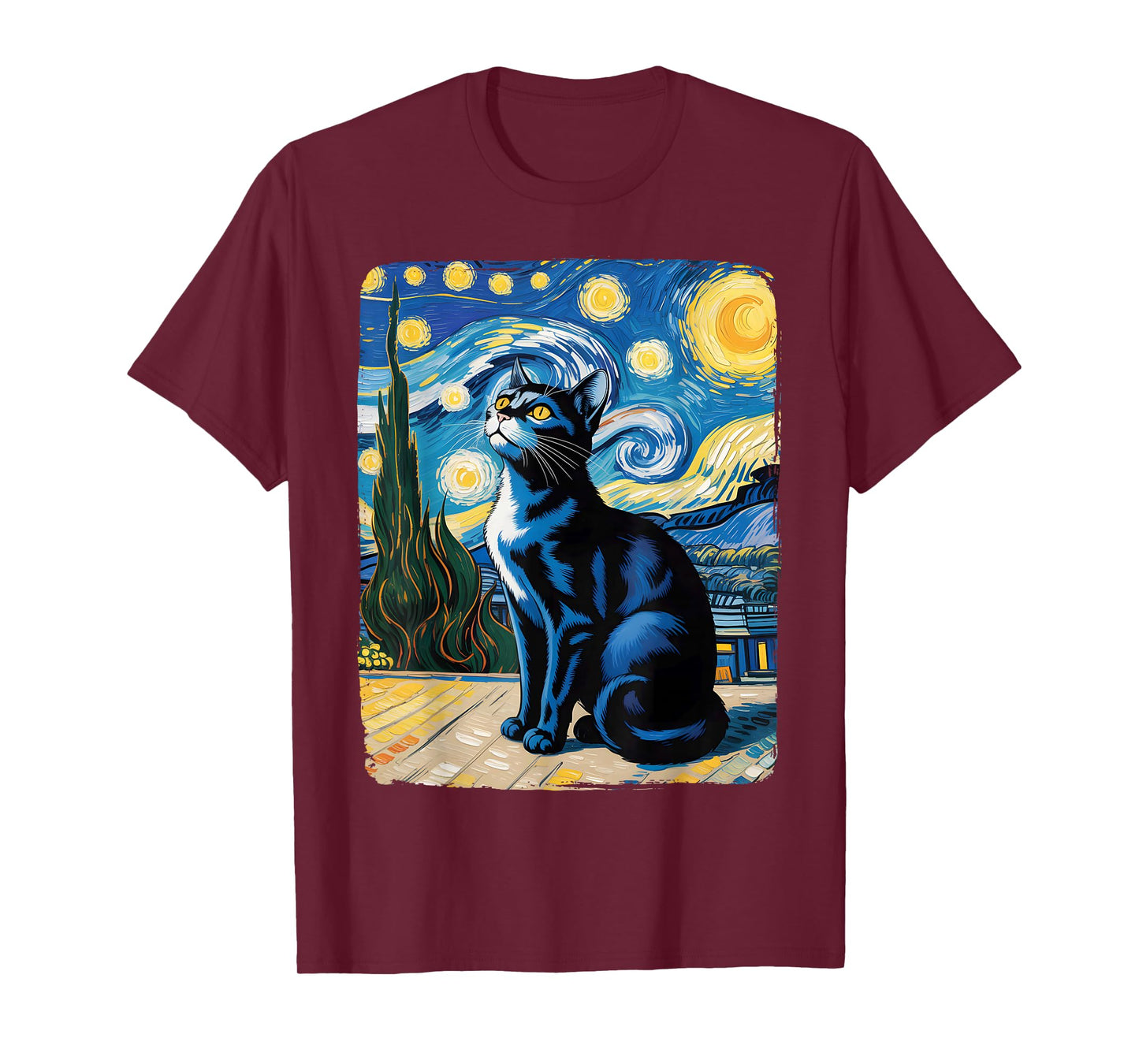 Cat Lover Starry Night Van Gogh Meme for Cat Cat Mom Cat Dad T-Shirt