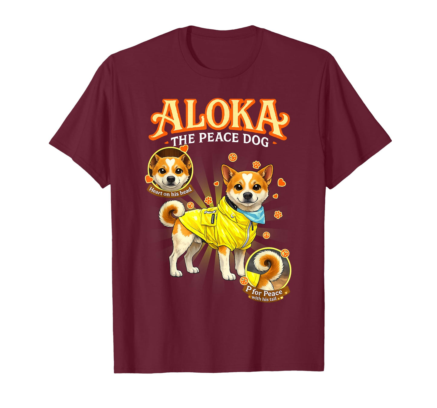 Aloka The Peace Dog - Heart Mark and Peace Tail T-Shirt