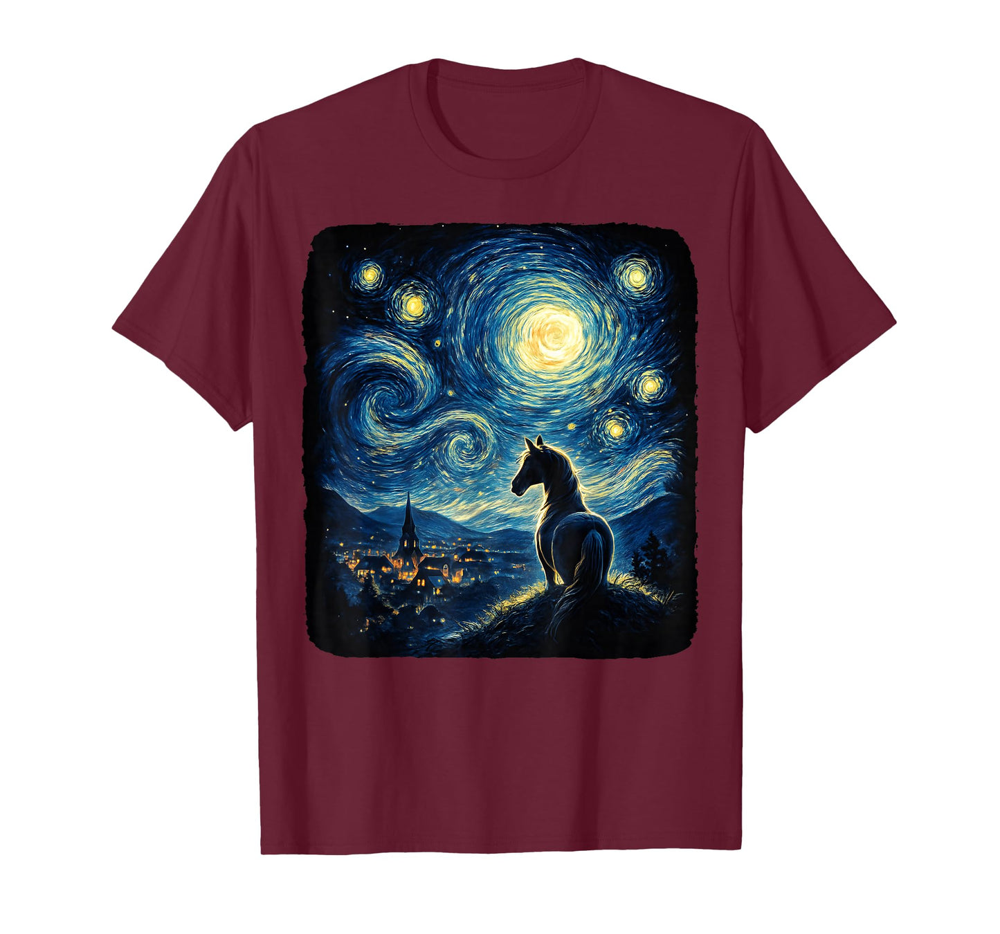 Van Gogh Cowgirl Horse Starry Funny Night Horses Lover Girls T-Shirt