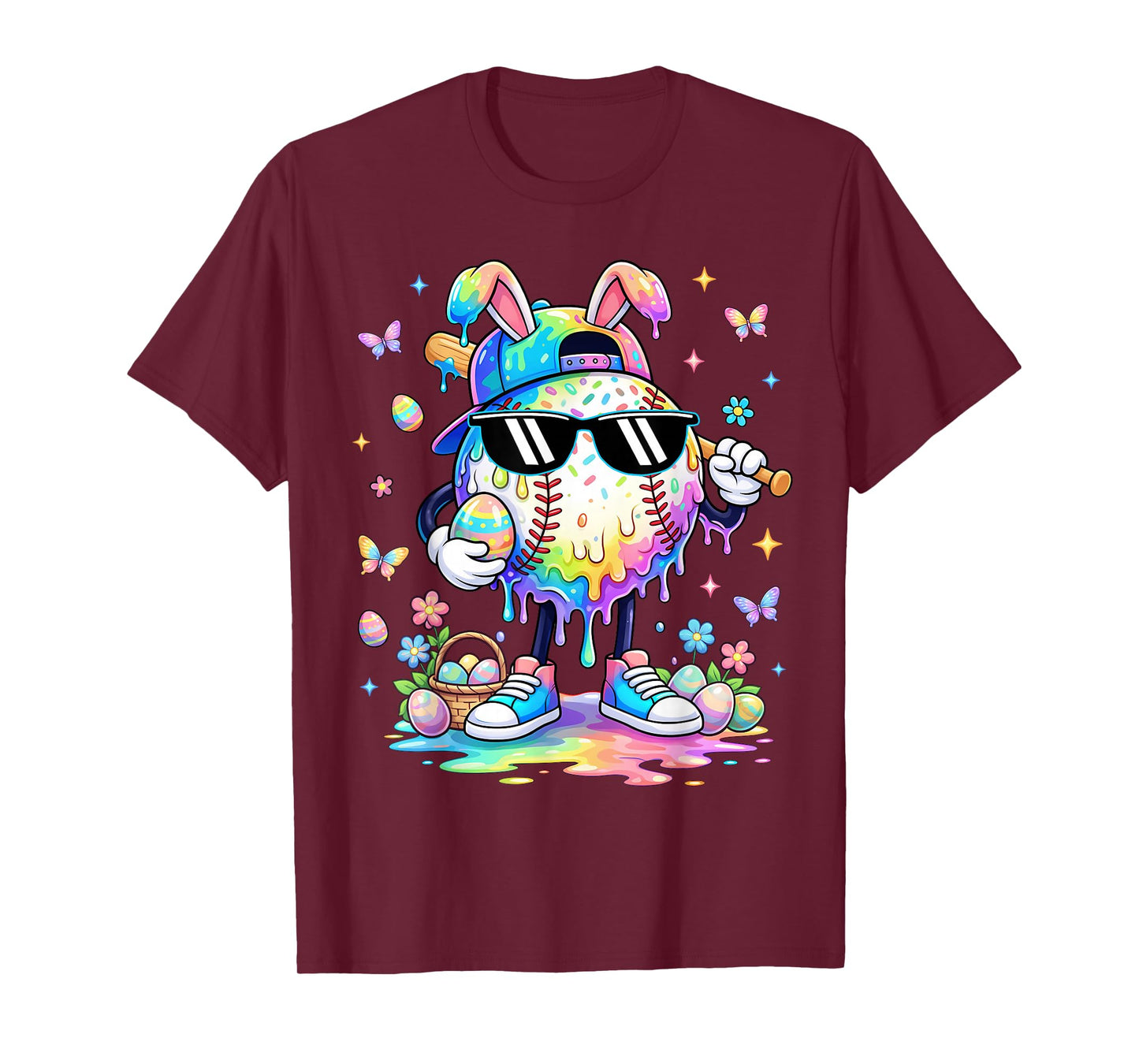 Funny Baseball Drip Dripping Bunny Happy Easter Men Boys Kid T-Shirt