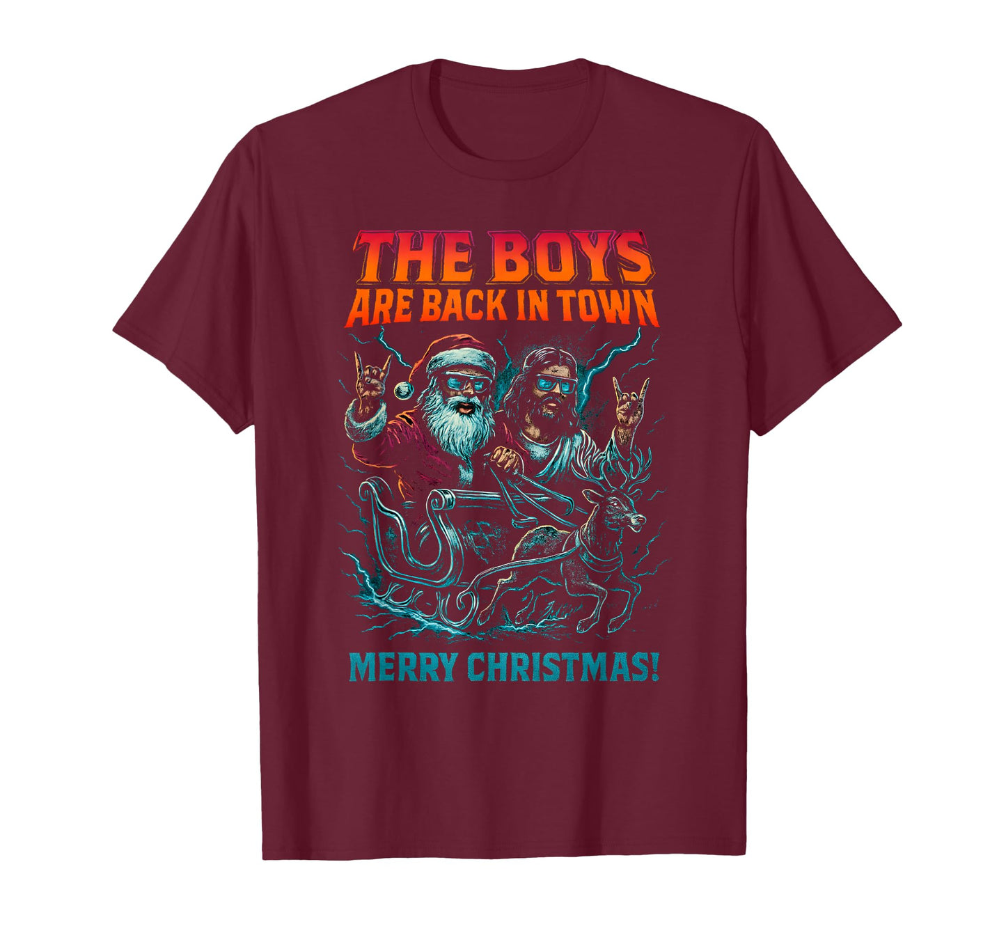 The Boys are Back in Town Christmas Jesus Santa Rock n Roll T-Shirt