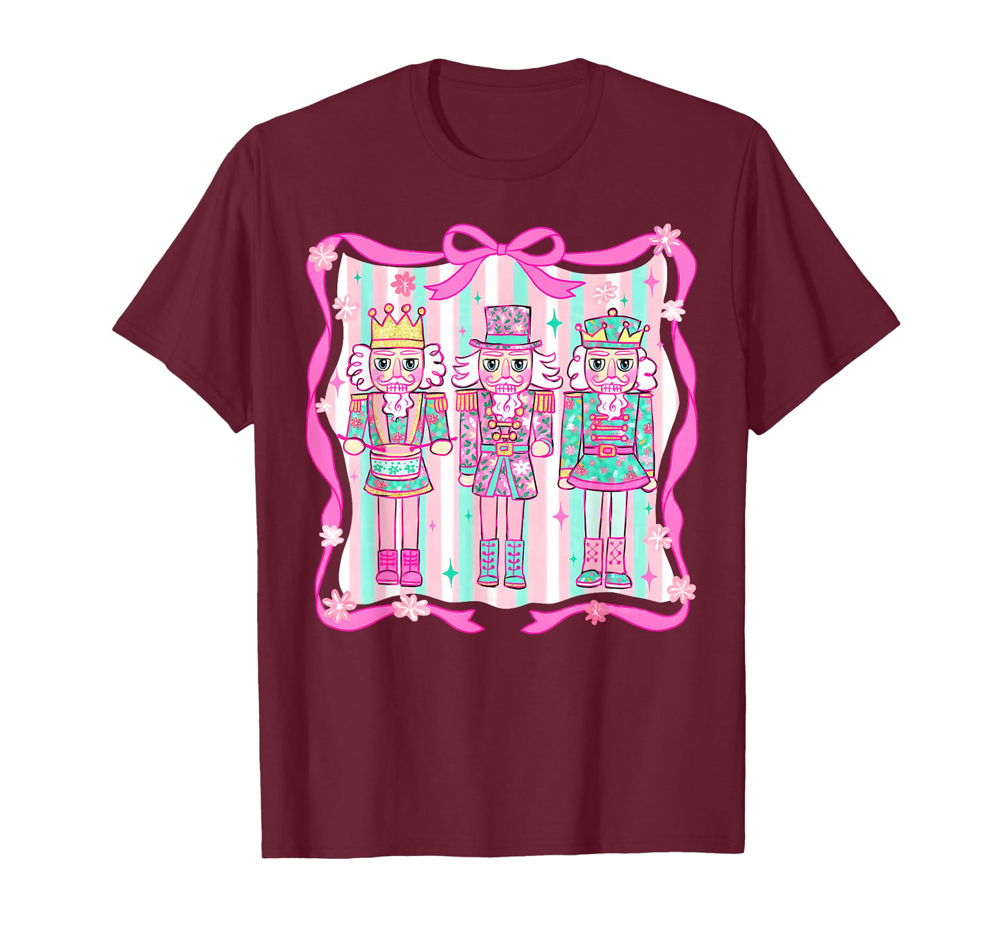 Preppy Christmas Pink Nutcrackers Coquette Bow Women Kids T-Shirt