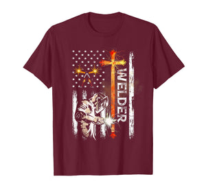 Welder American Flag Welding Faith Cross Christian T-Shirt