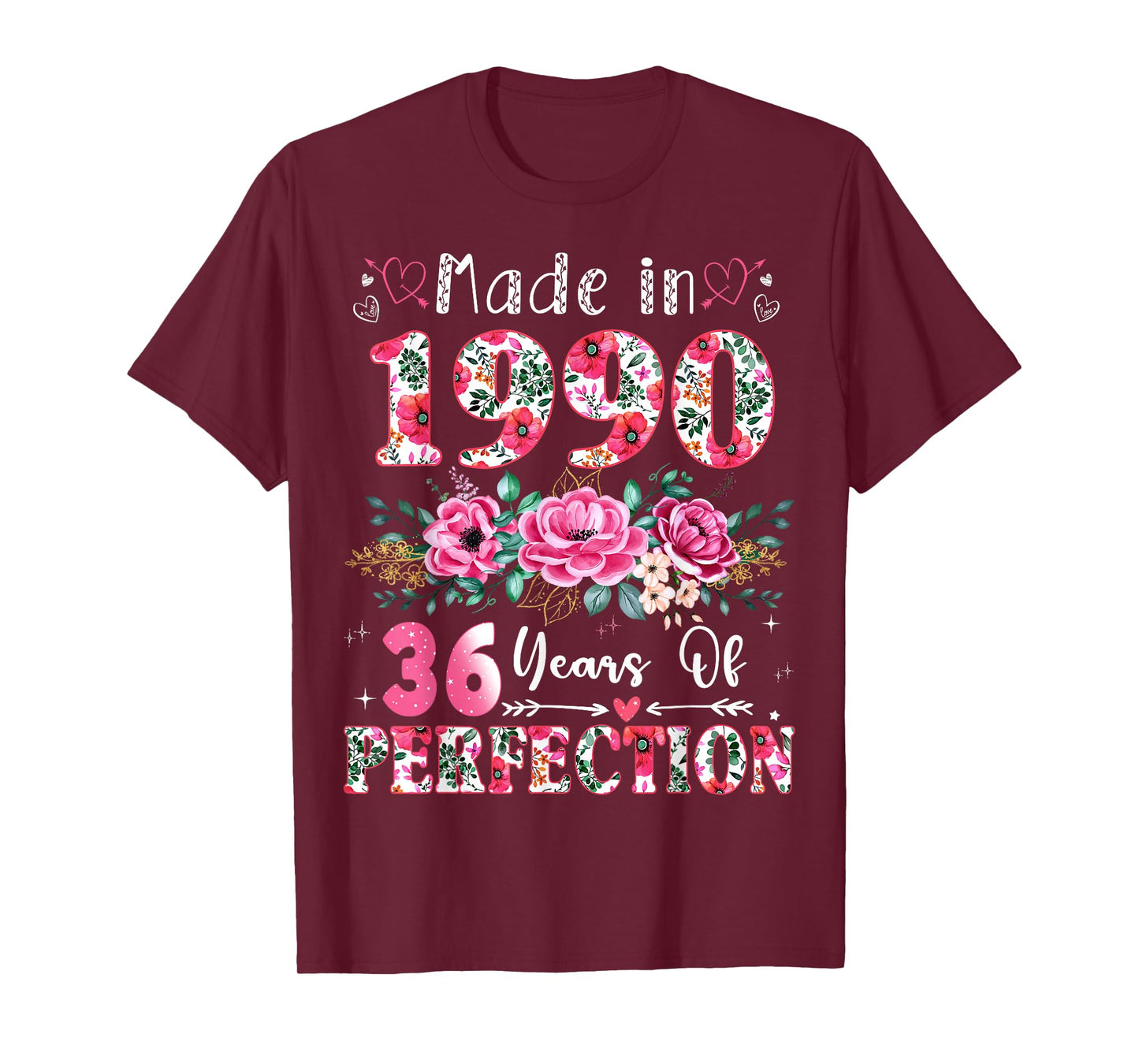 36 Year Old Made in 1990 Floral 36th Birthday Women T-Shirt