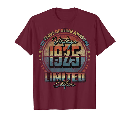 Vintage 1925 Limited Edition 101 Year Old 101st Birthday T-Shirt