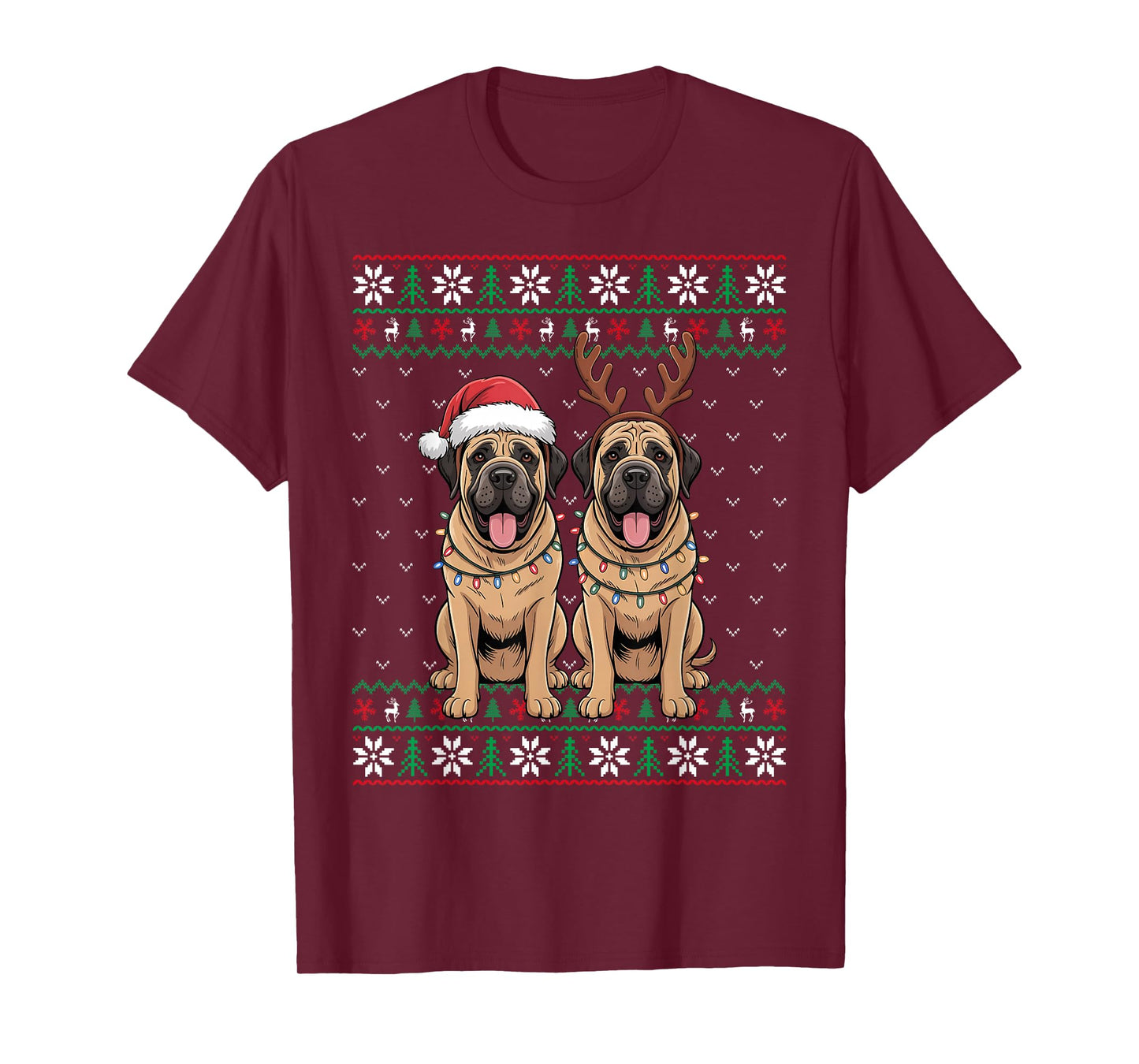 Ugly Xmas Lights Men Women Mastiff Dog Christmas Sweater T-Shirt