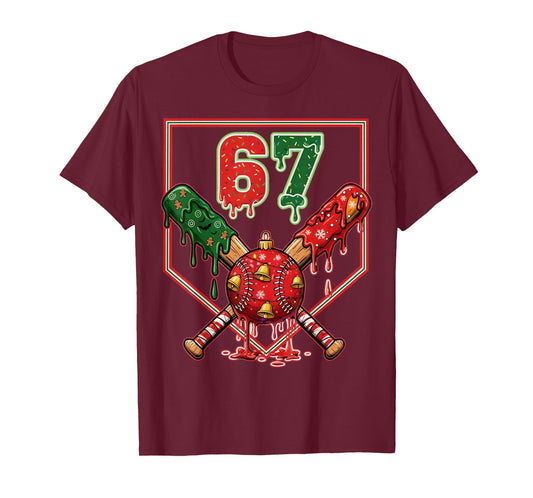 Funny 67 Baseball Christmas Design for Sports Fans T-Shirt