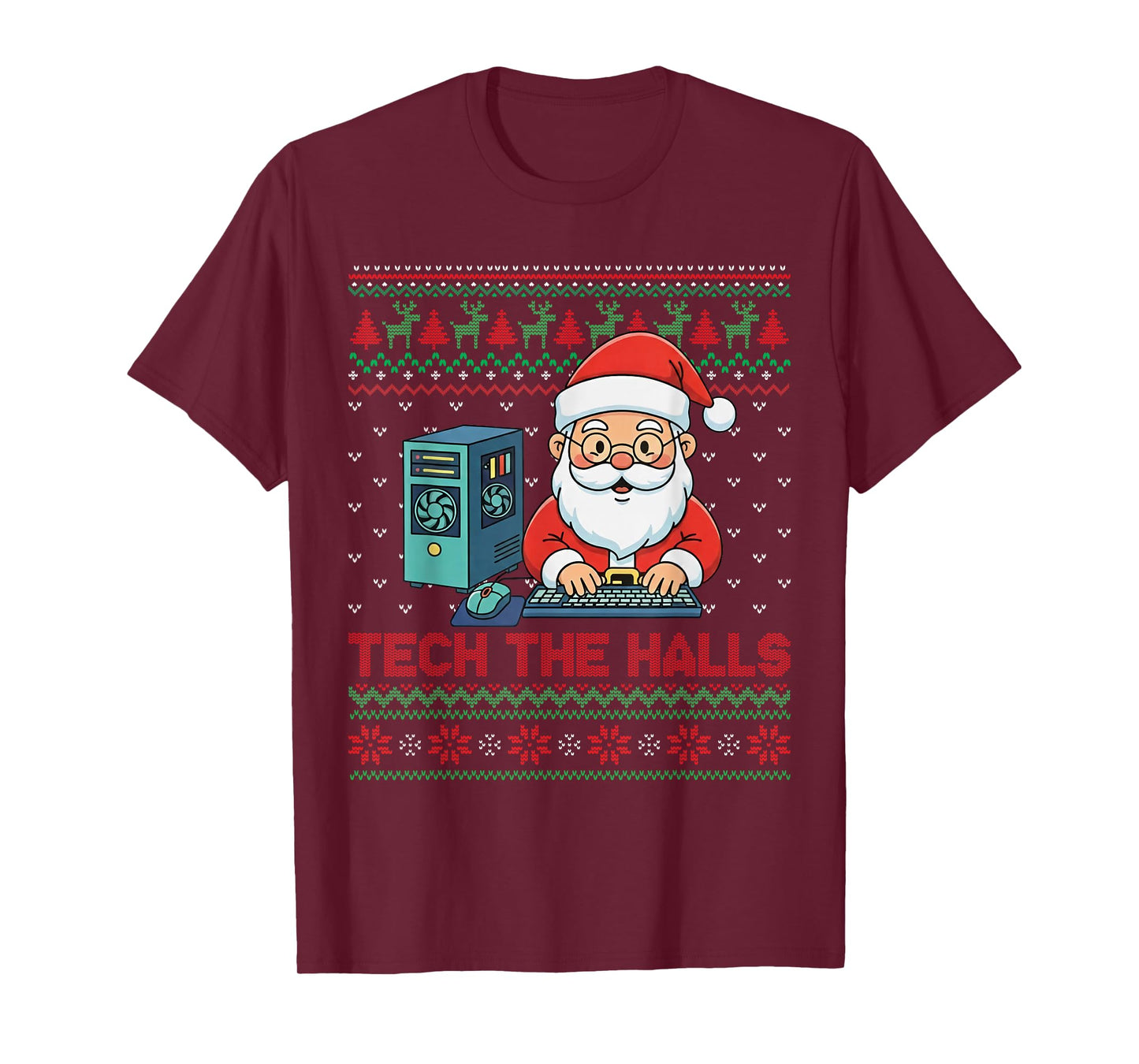 Tech The Halls Ugly Computer Geek Festive Christmas T-Shirt
