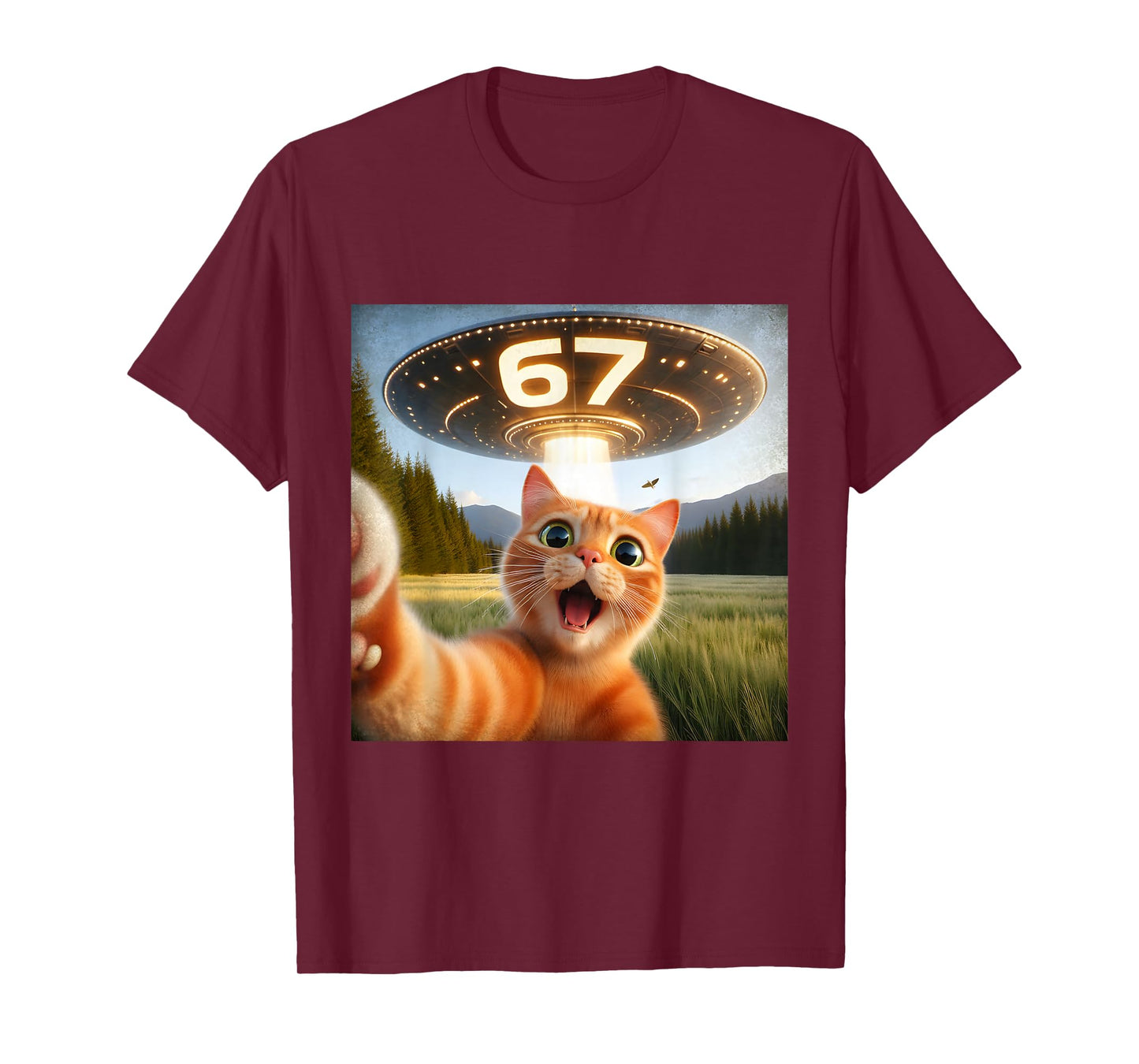 67 Funny Cat Selfie UFO Alien Meme T-Shirt