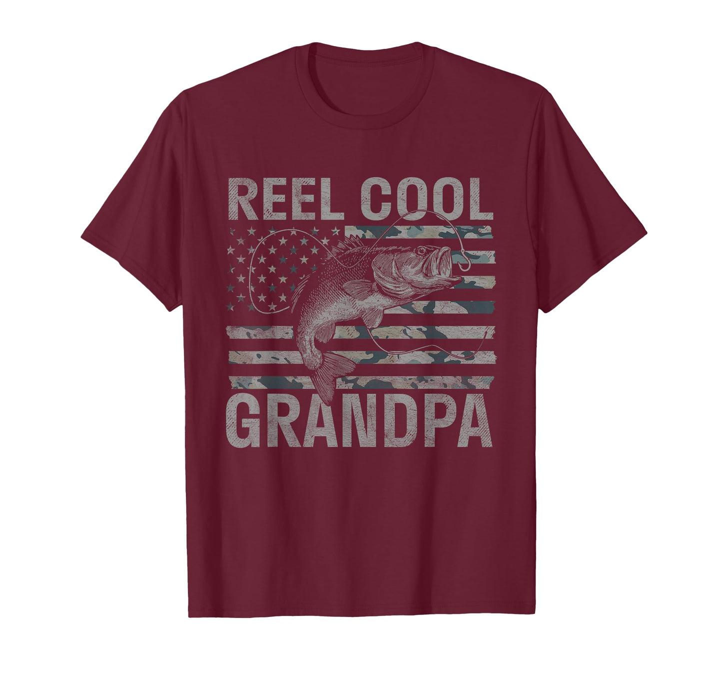Reel Cool Grandpa Camo American Flag Bass Fishing T-Shirt