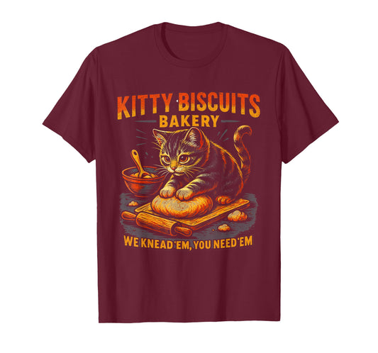 Cute Kitty Biscuits Bakery Cat Retro Kneading Dough T-Shirt