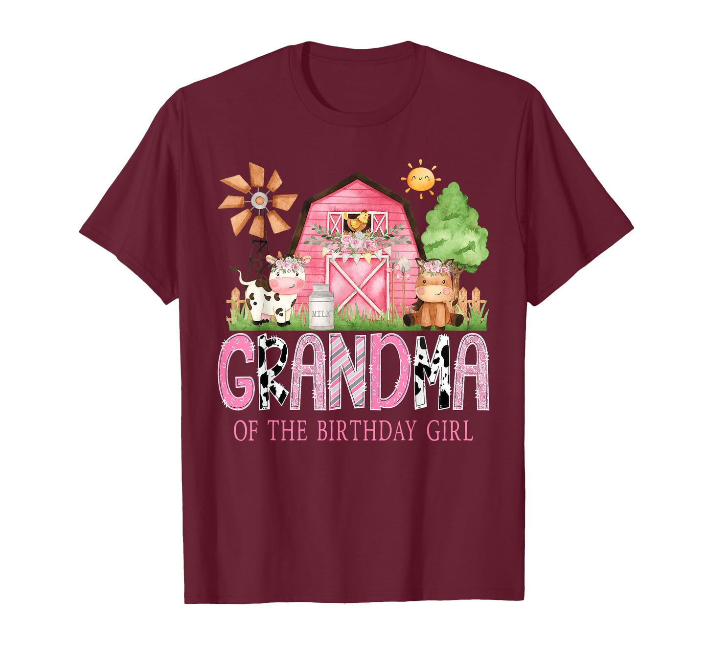 Grandma of The Birthday Girl 1St Birthday Pink Cow Farm T-Shirt