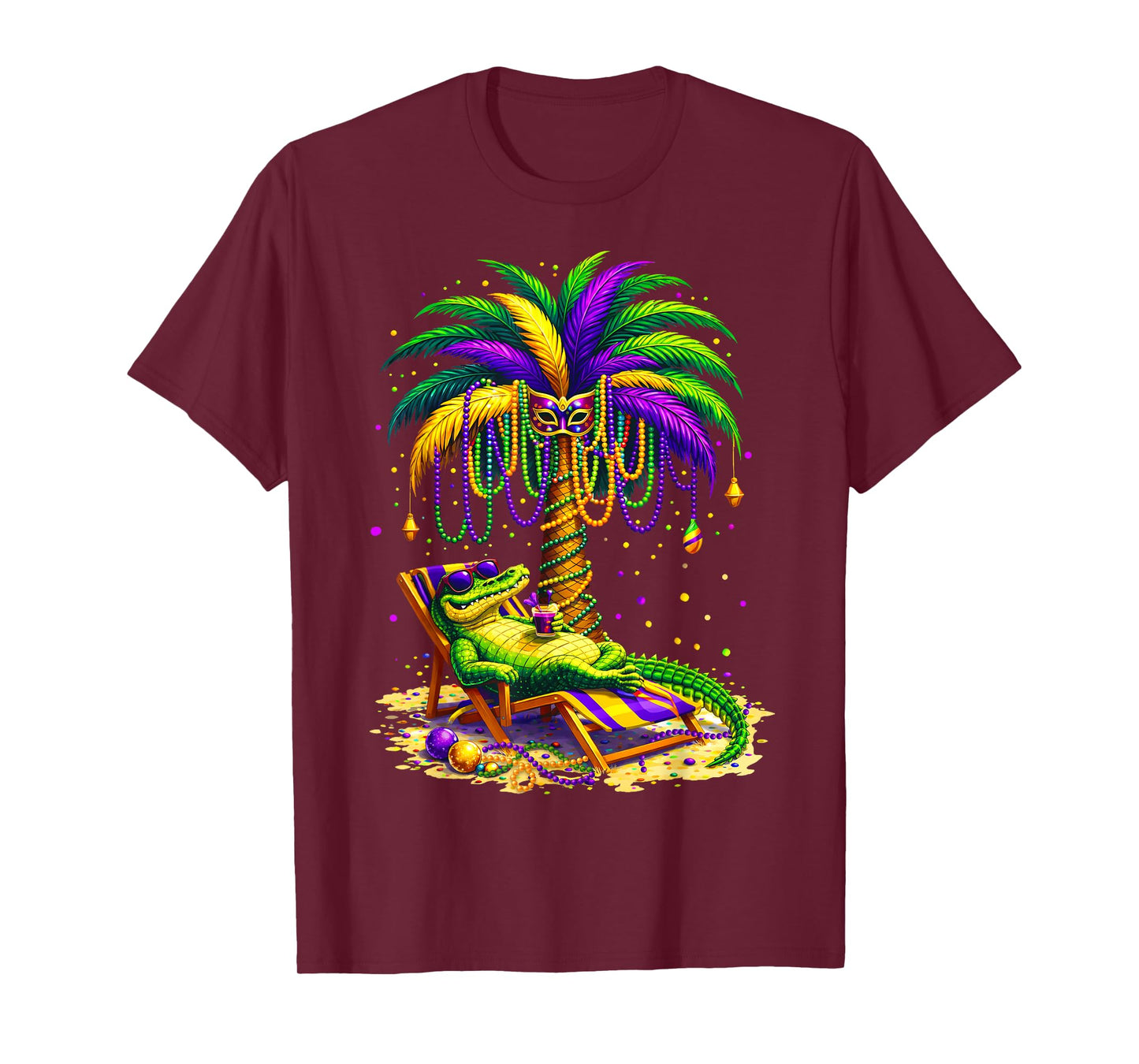 Palm Tree Mardi Gras Hawaiian Tropical Louisiana Alligator T-Shirt
