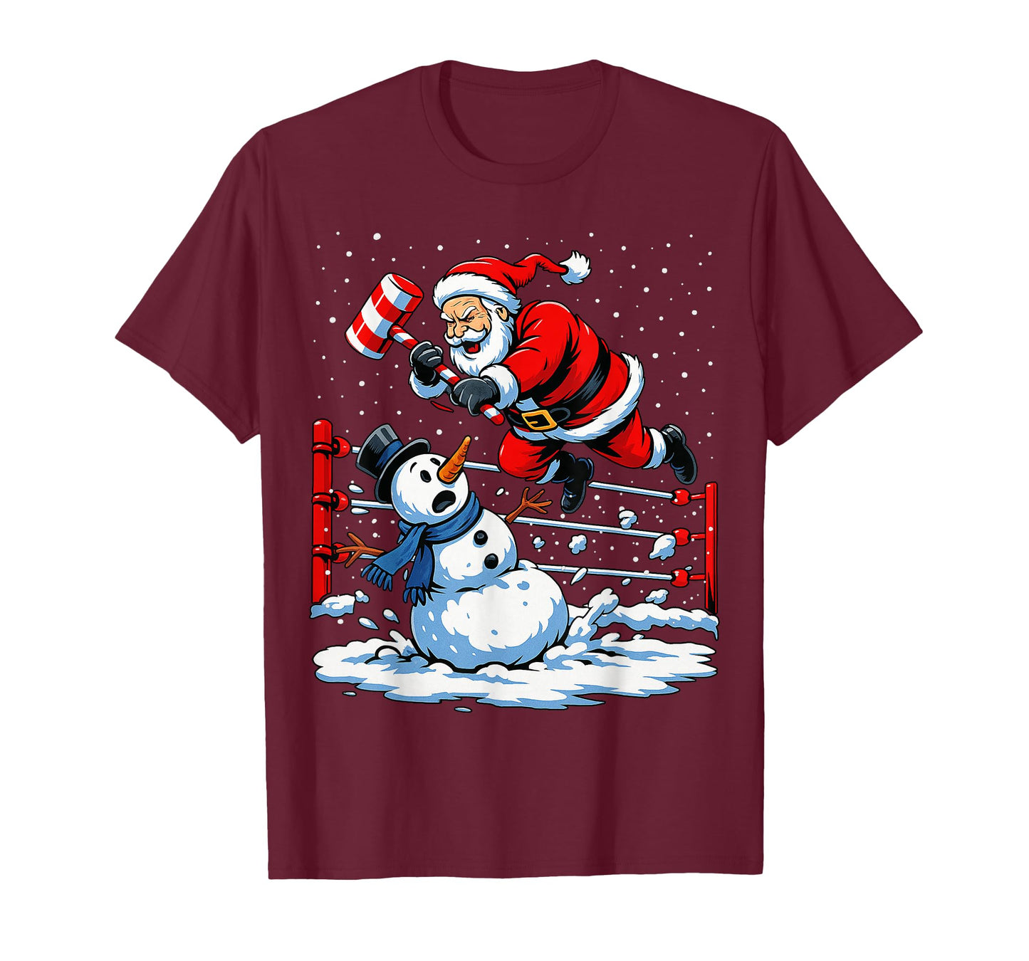 Santa Xmas Snow Lights Wrestling Funny Wrestling Christmas T-Shirt