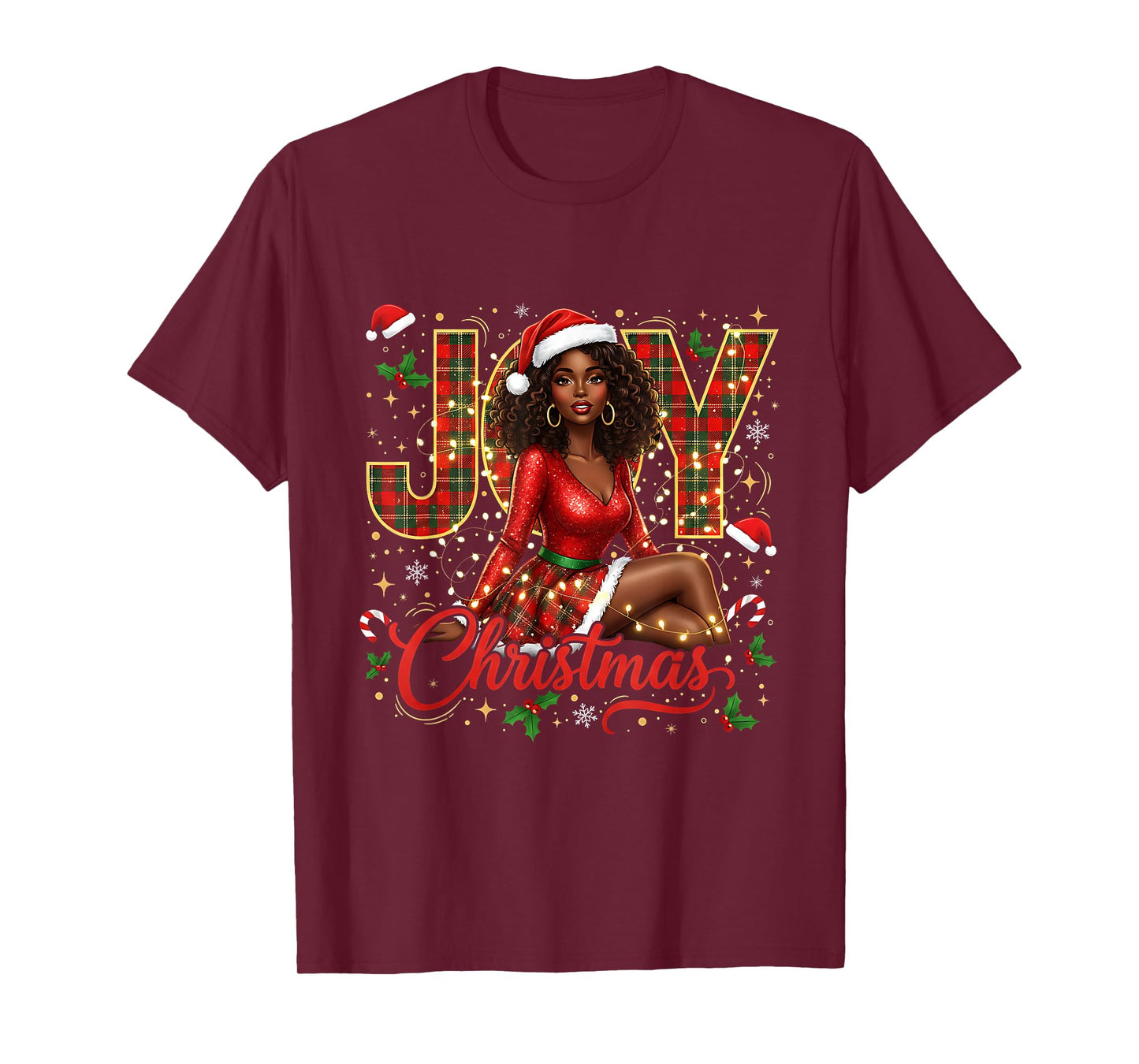 Santa Black Women Christmas Melanin Afro Woman Queen Claus T-Shirt