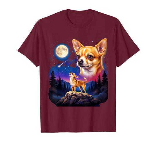 Chihuahua Howling to The Moon Vintage Dog Art Design T-Shirt