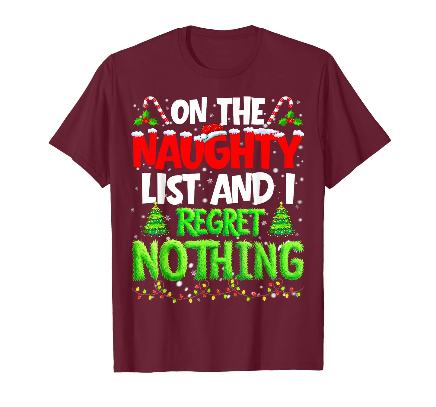 On The Naughty List and Regret Nothing Pjs Christmas Xmas Ki T-Shirt