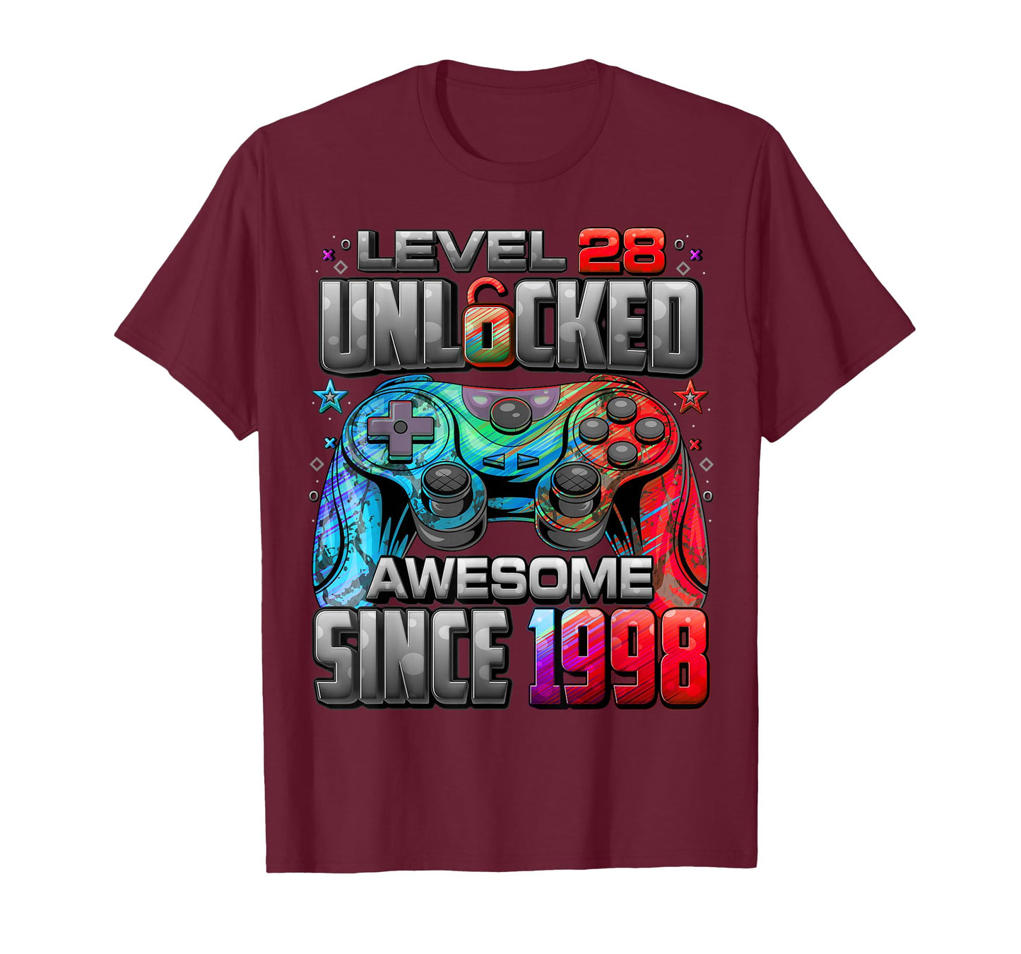 Level 28 Unlocked Awesome Since 1998 28th Birthday Gaming T-Shirt