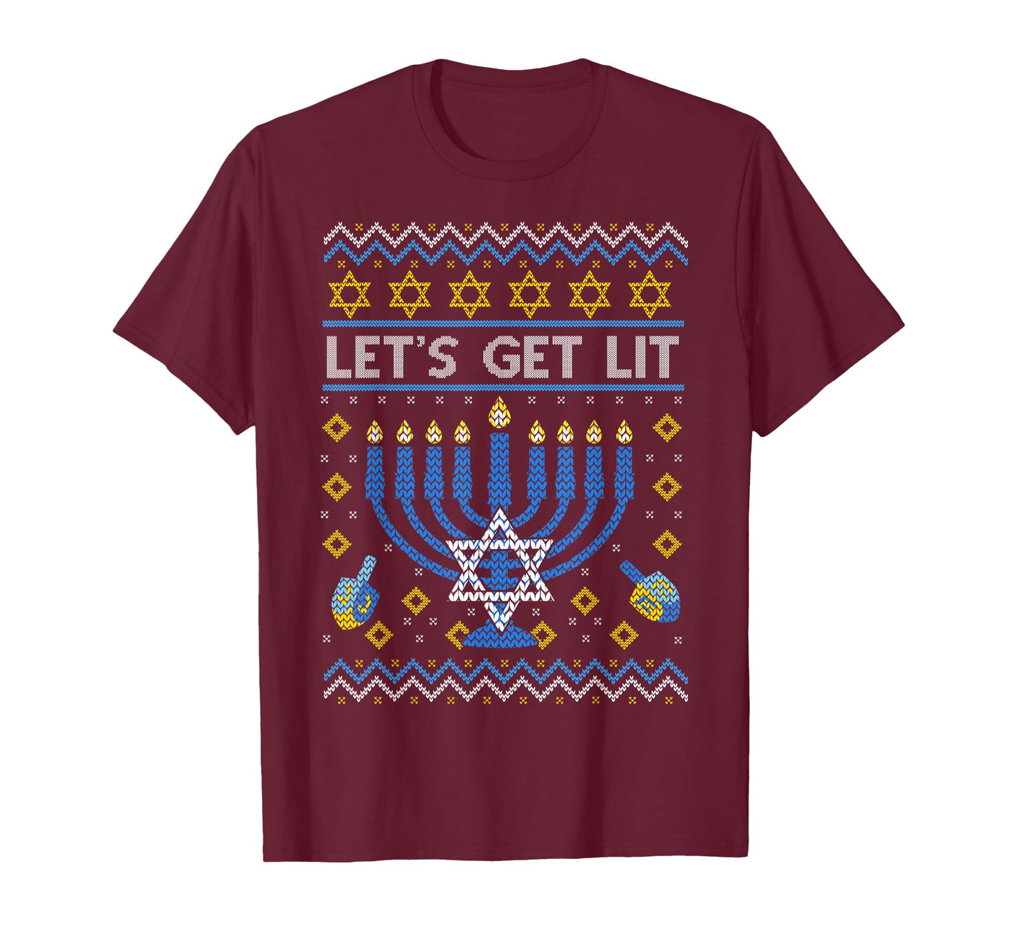 Let's Get Lit Funny Jewish Holiday Chanukah Ugly Hanukkah T-Shirt