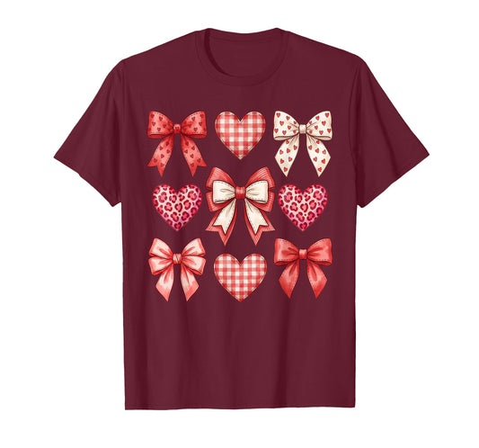 Hearts Coquette Bows Valentines Day for Women Girls Kids T-Shirt