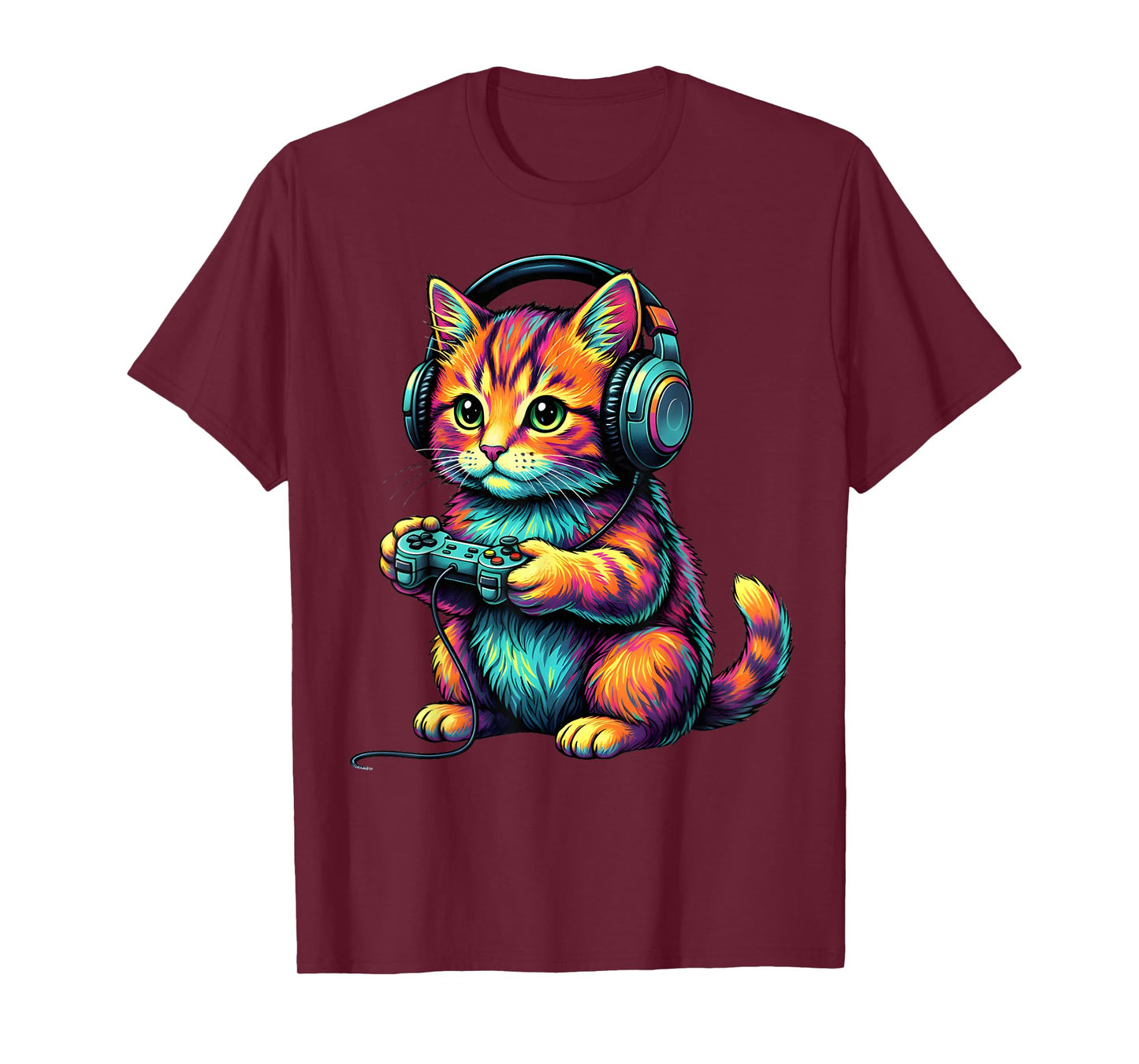 Funny Kitten Cat Playing Video Games Vintage Cat Gaming T-Shirt