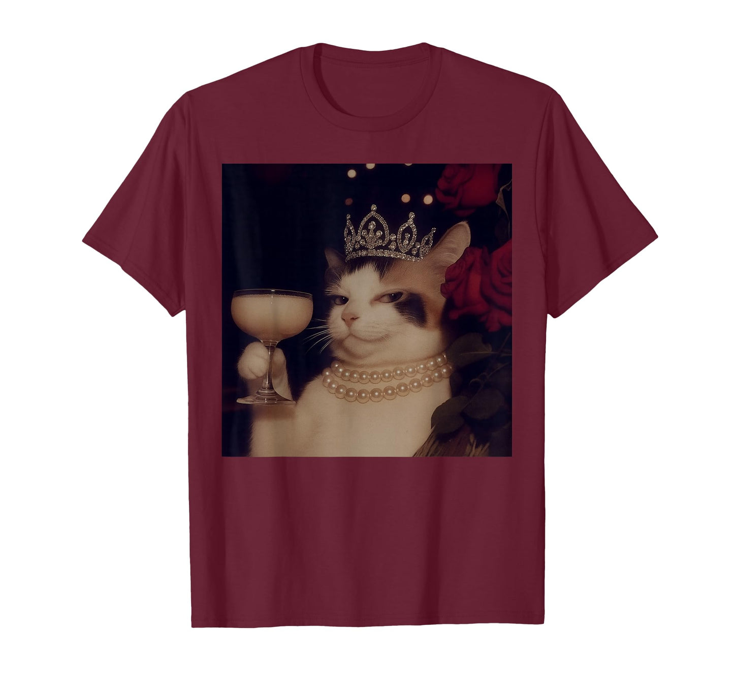 Retro Elegant Queen Cat Cocktail Vintage Cat Portrait Meme T-Shirt