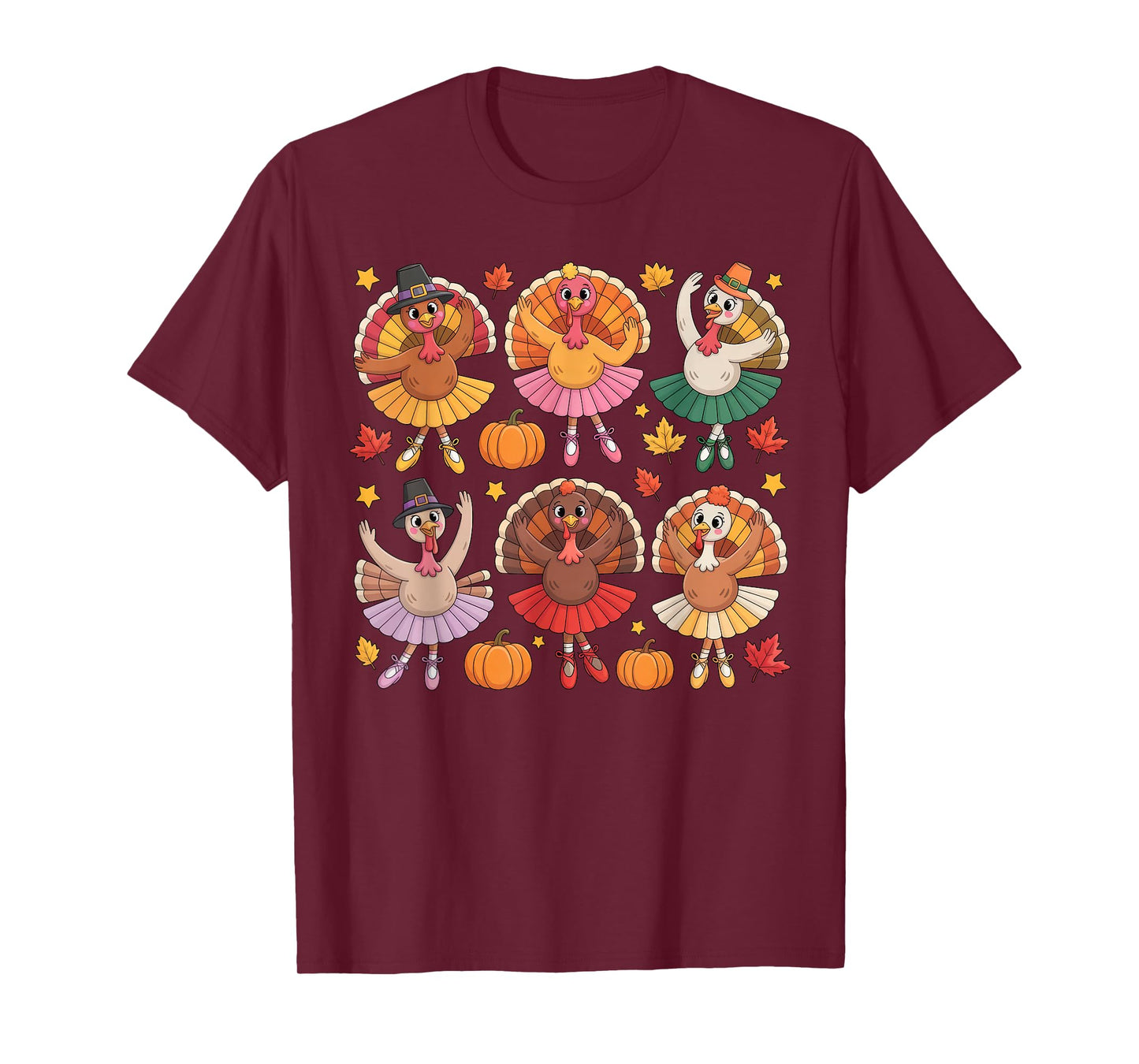 Autumn Ballerinas Dancing Cute Turkey Thanksgiving Girls T-Shirt