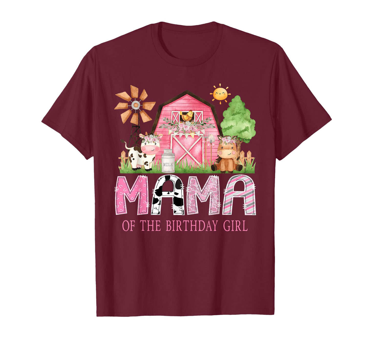 Mama of The Birthday Girl 1St Birthday Pink Cow Farm T-Shirt