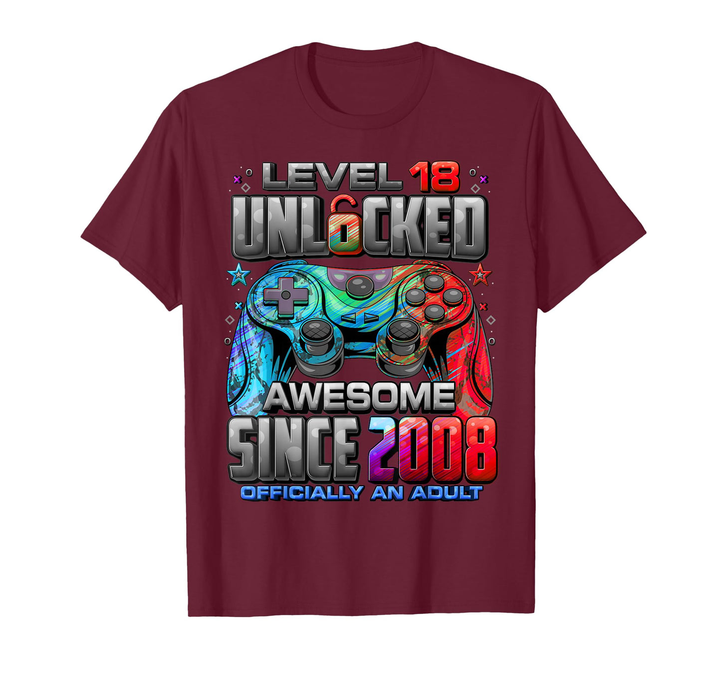 Level 18 Unlocked Awesome Since 2008 18th Birthday Gaming T-Shirt