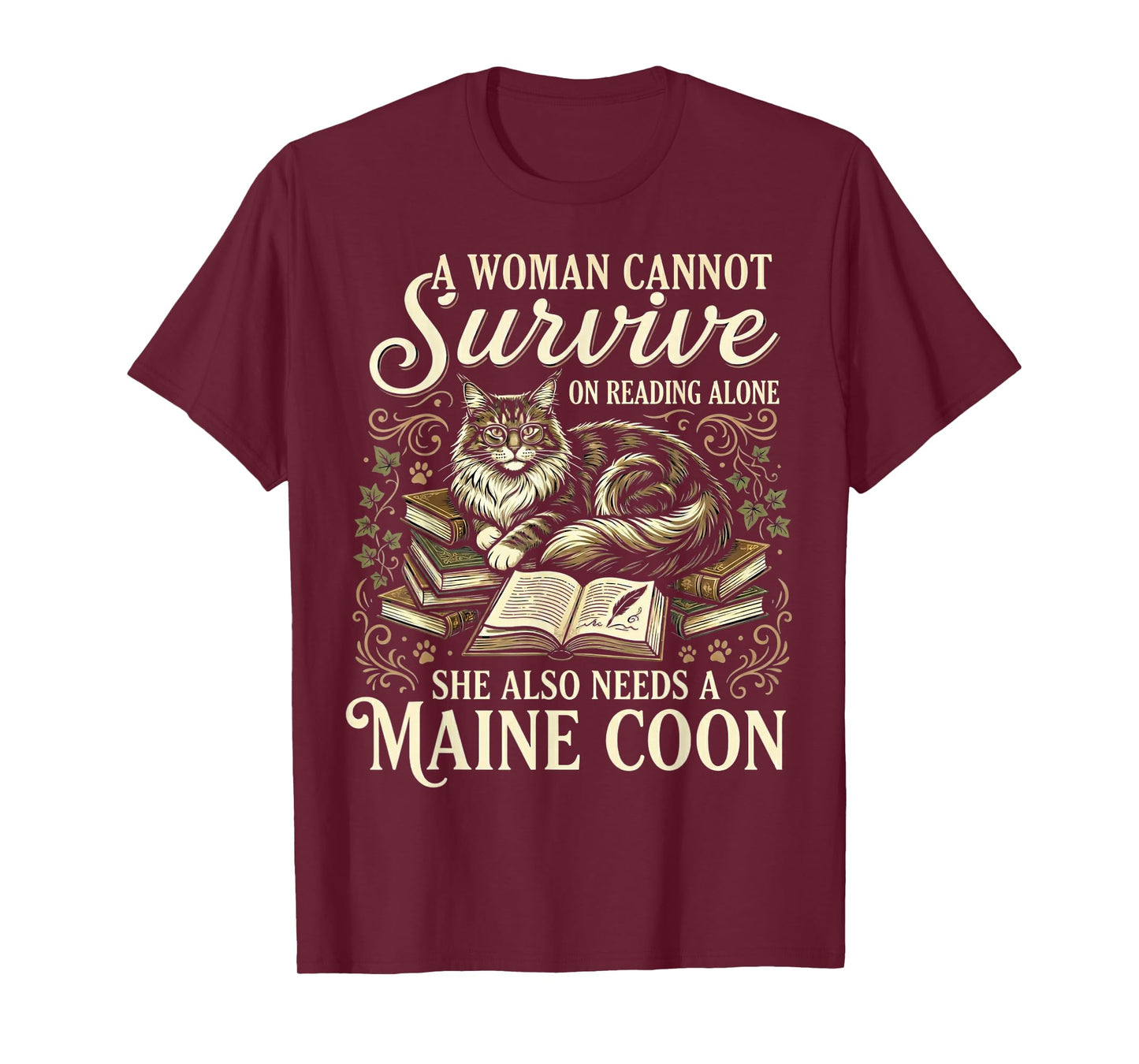 Funny Maine Coon Mom Book Lover Reading Cat Bookworm T-Shirt