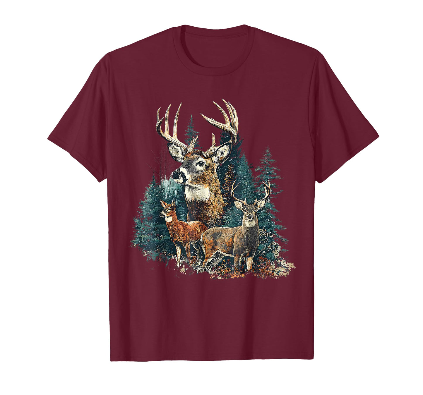 Retro Deer Hunting Mens Boys Hunter Nature Forest T-Shirt