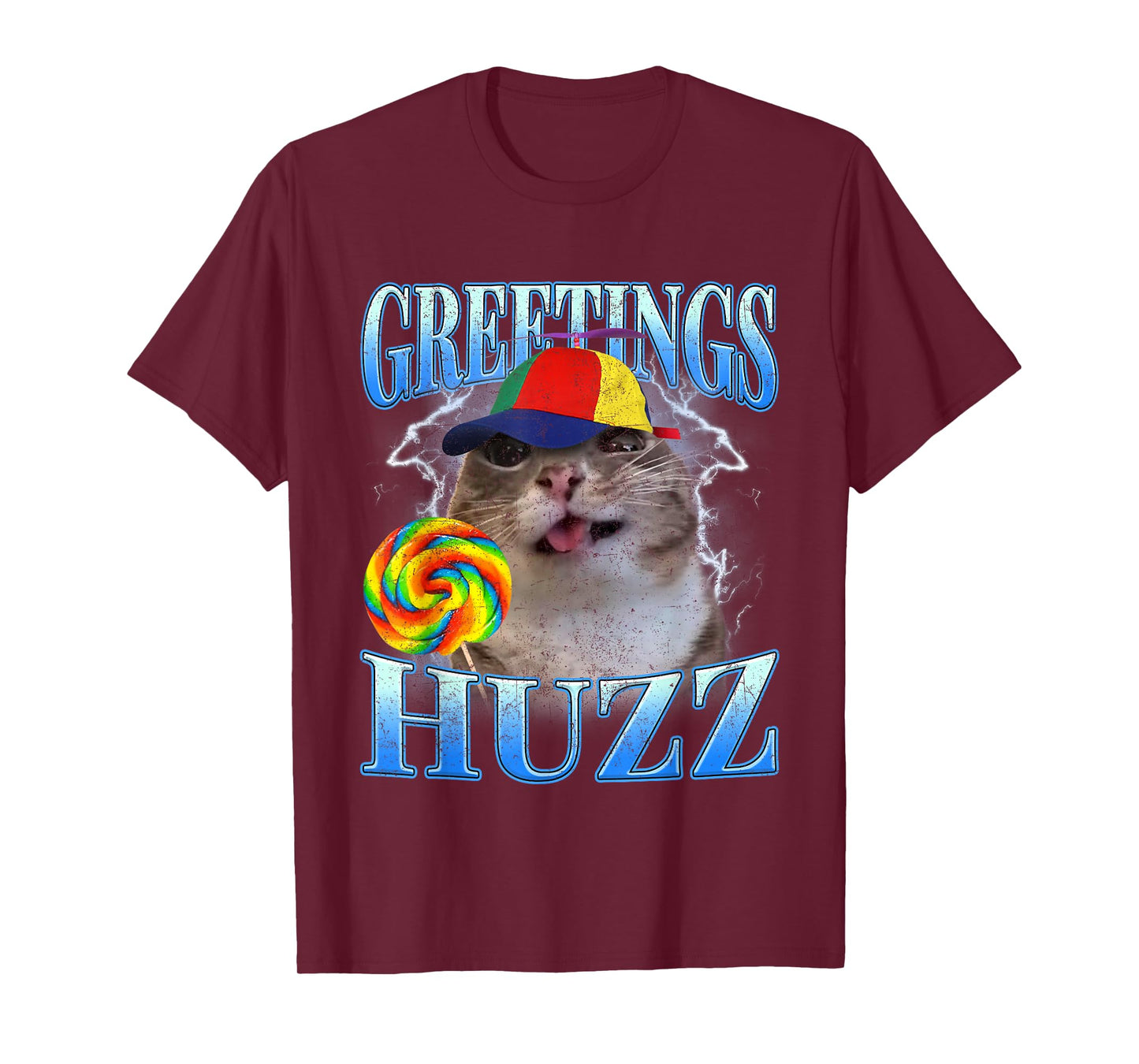 Lollipop Cat Meme Greetings Huzz Retro Y2K Graphic Humor T-Shirt