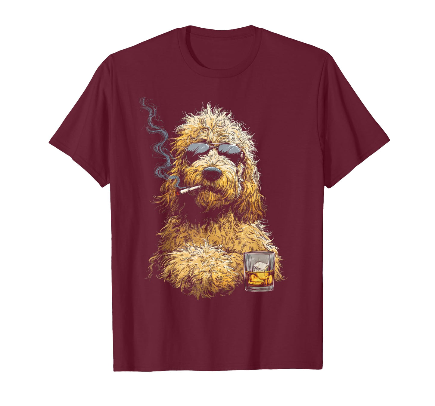 Goldendoodle Smoking Cigarette Whisky Lover Funny Doodle Dog T-Shirt