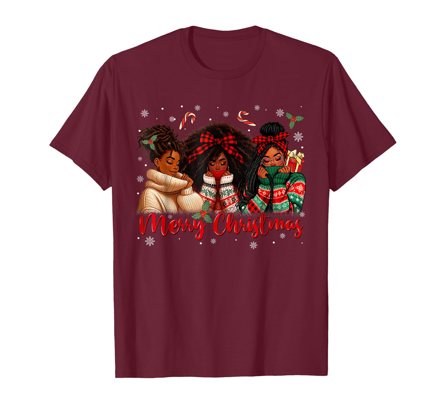Black African Girl American Melanin Christmas Santa Hat Xmas T-Shirt