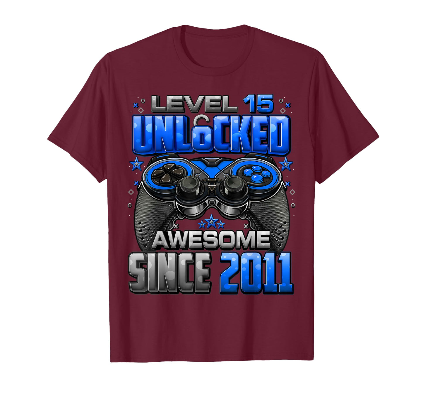 Level 15 Unlocked Awesome Since 2011 15th Birthday Gaming T-Shirt