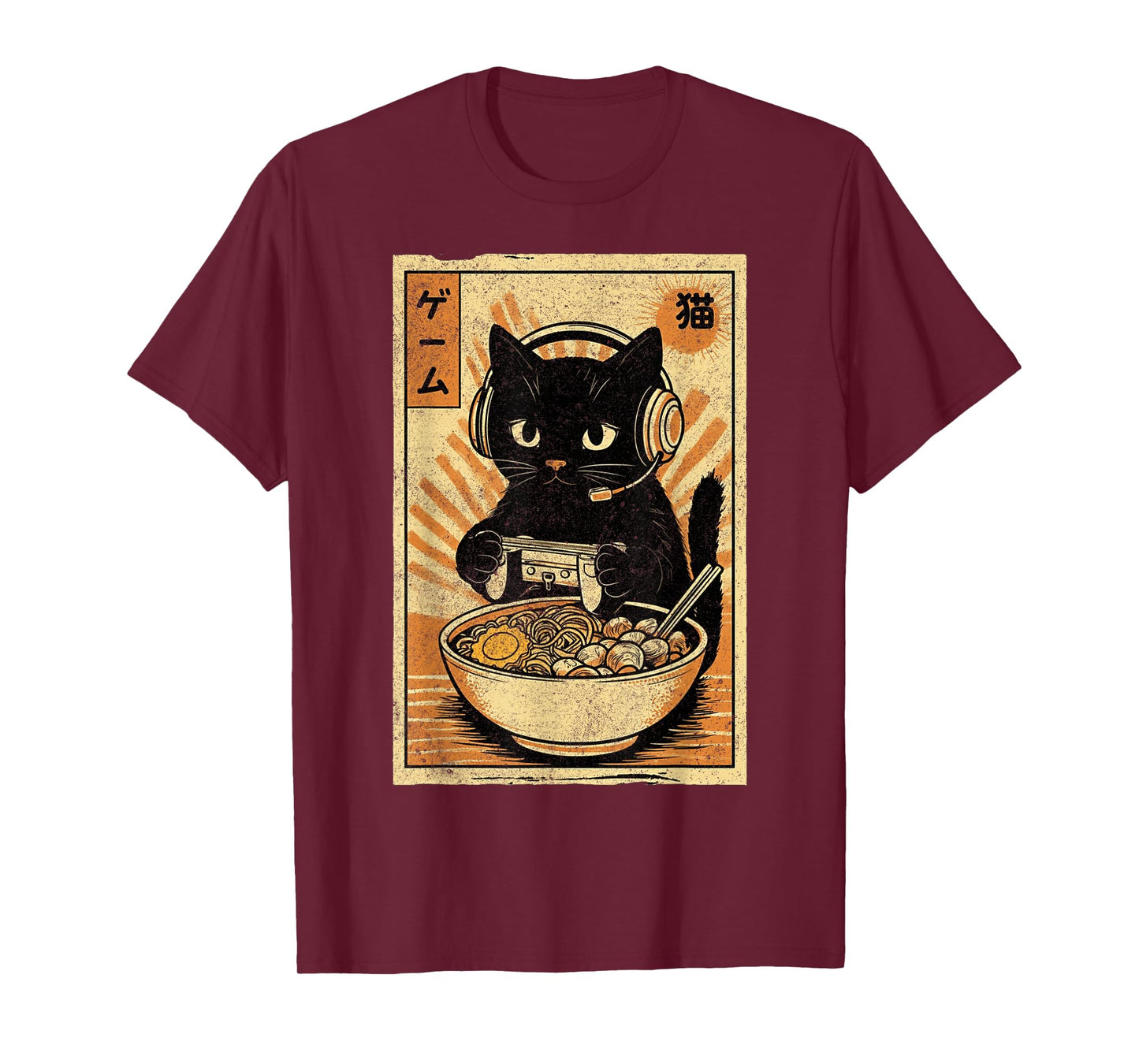 Cute Kawaii Gamer Cat Funny Ramen Retro Japanese Cat Gaming T-Shirt